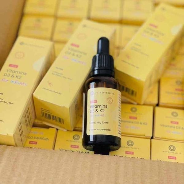 Vitamins D3 K2 MK7 Nutrivitality Dạng Giọt Cho Bé 30ml của Anh, Tăng Cường Hấp Thụ Canxi, Hỗ Trợ Phát Triển Chiều Cao