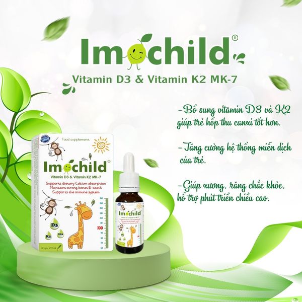 Vitamin D3 K2 IMOCHILD, Bổ Sung D3 K2 DHA, Hỗ Trợ Bé Phát Triển Chiều Cao Và Trí Não 20ML