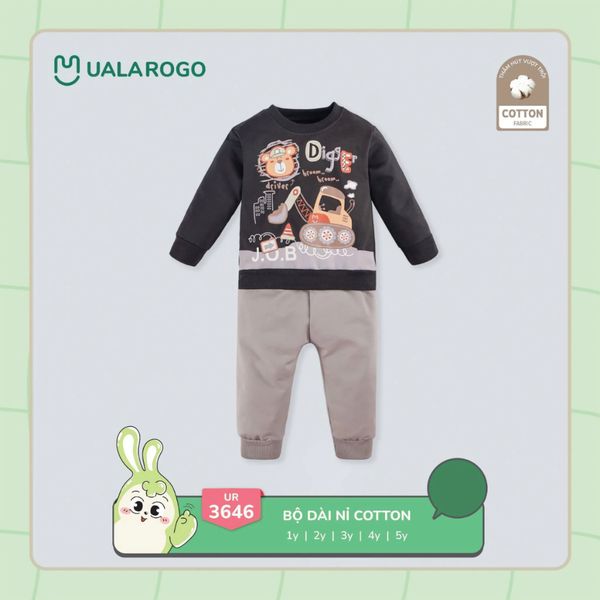Bộ Dài Tay Nỉ Chéo Ualarogo UR3646, Set Đồ Bộ Cho Bé Trai 1-5 Tuổi