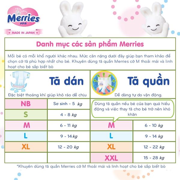 Tã - Bỉm quần Merries nội địa Nhật size M 56 + 4 miếng (6-11kg)