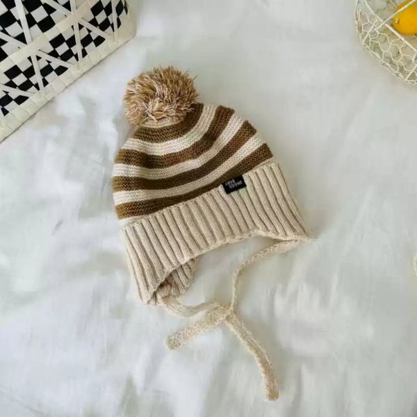 Mũ Len Kẻ Sọc Bịt Tai Mùa Đông Cho Bé Trai Bé Gái