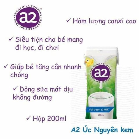 [ Lốc 6 Hộp] Sữa Tươi Sữa Triệt Trùng A2 Nguyên Kem 200ml