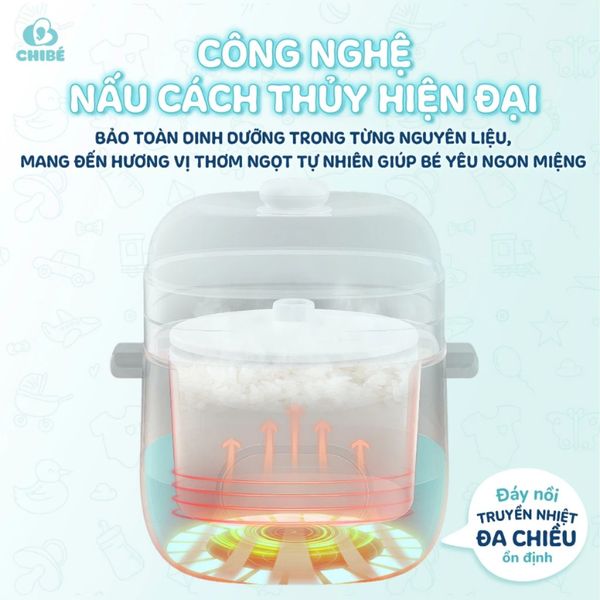 Nồi Nấu Chậm ChiBe Dung Tích 1 Lít CB042, Nấu Cháo, Hấp Luộc Đa Chức Năng Kèm Khay Hấp Tiện Lợi