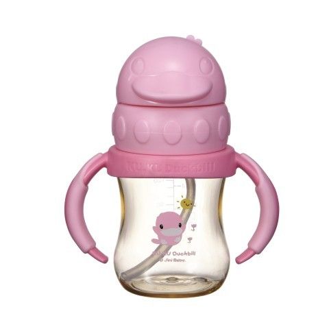 Bình Uống Nước Có Tay Cầm Nhựa PES Màu Hồng 140ML, Bình Tập Uống Nước Cho Bé