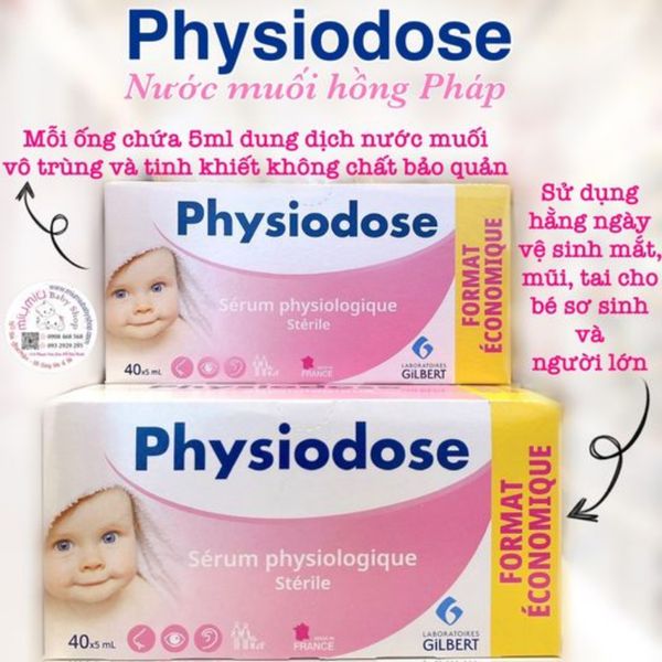 Nước Muối Sinh Lý Physiodose Vệ Sinh Tai, Mũi, Mắt Cho Bé Hộp 40 Ống x 5ML