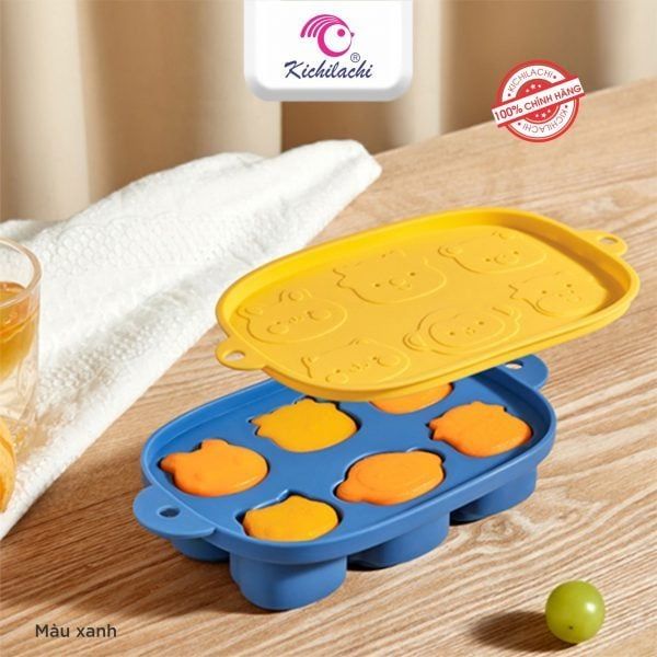 Khay Trữ Đông silicone KICHI, Bảo Quản Đồ Ăn Cho Bé, Kèm Nắp Đậy Có 6 Ngăn Hình Thú