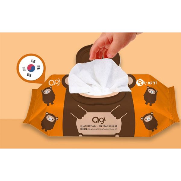 Khăn Giấy Ướt Agi Không Mùi Cho Bé - Không Xơ, Không Cồn, Chống Khuẩn - 100 Tờ
