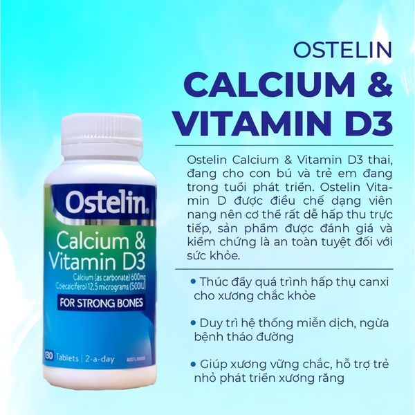 Canxi Bầu Ostelin & Vitamin D3 Cho Bà Bầu Sau Sinh 130 Viên, Calcium & Vitamin D3 Xuất Xứ Úc