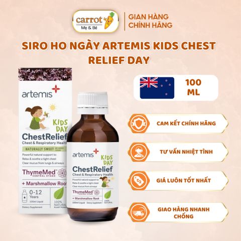 Siro Ho Ngày Artemis Kids Chest Relief Day - Từ 0-12 Tháng, Diụ Các Cơn Ho, Tan Đờm, Tăng Hệ Miễn Dịch - 100ml