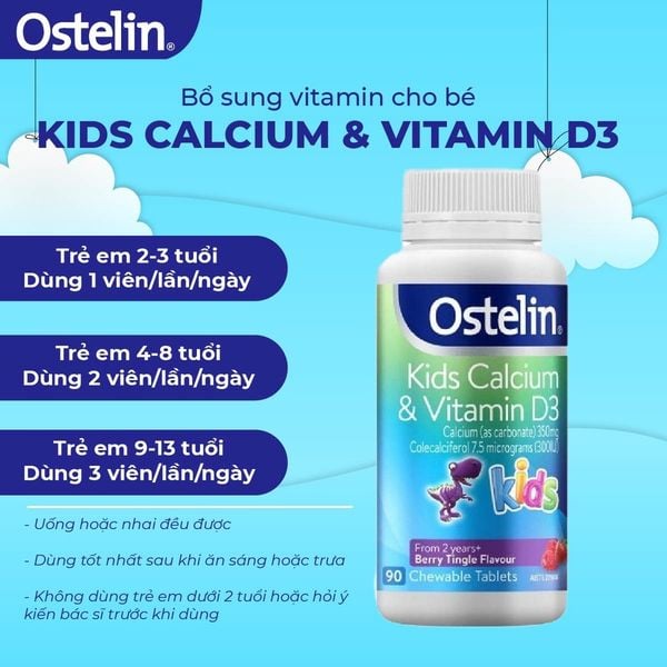 Viên Nhai Calcium & Vitamin D3 Ostelin Kids Bổ Sung Canxi Và Vitamin D3 Cho Trẻ Giúp Hỗ Trợ Hệ Xương, Răng chắc khỏe