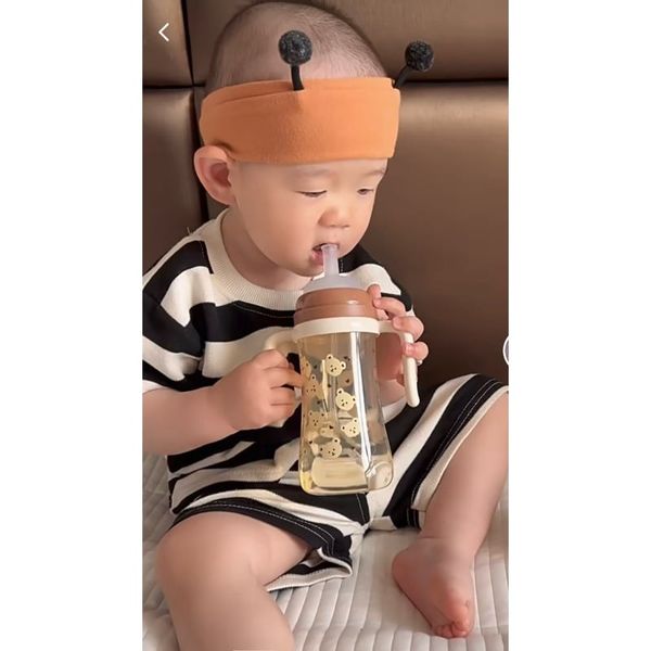 Bình Nước Ống Hút Youkebei Chong Chóng 300ML, Bình Tập Uống Nước Chống Sặc Cho Bé