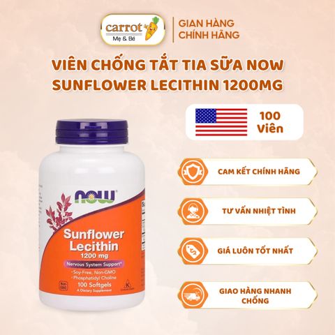 Viên Uống Chống Tắt Tia Sữa Lecithin 1200MG Now Sunflower