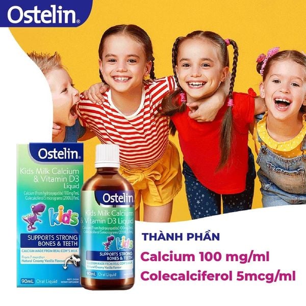 Canxi Và Vitamin D3 200IU Dạng Sữa Nước Ostelin Kids Milk Calcium & Vitamin D3 Liquid 90ml Của Úc Cho Bé 7M+