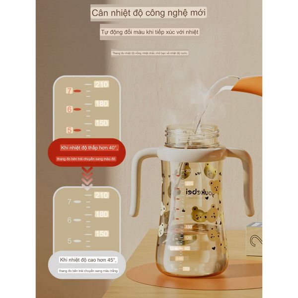 Bình Nước Ống Hút Youkebei Chong Chóng 300ML, Bình Tập Uống Nước Chống Sặc Cho Bé