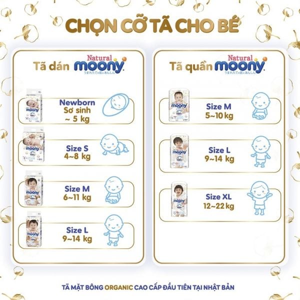 Tã - Bỉm dán Moony Natural size Newborn 62 miếng (~5000g)