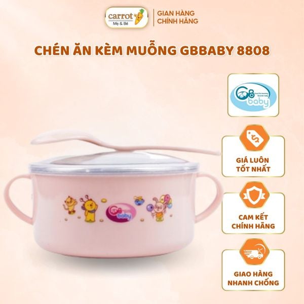 Chén Ăn Kèm Muỗng GBbaby 8808 Màu Hồng Cho Bé