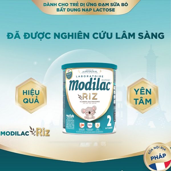 Sữa Gạo Modilac Expert Riz Số  2, Cho Bé Dị Ứng Đạm Sữa Bò Bất Dung Nạp Lactose Pháp 800G