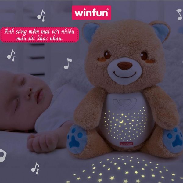 Gấu Bông Winfun Ru Ngủ Có Âm Thanh, Đèn chiếu trăng sao hình gấu Winfun 0825 Cho Bé Từ 0M