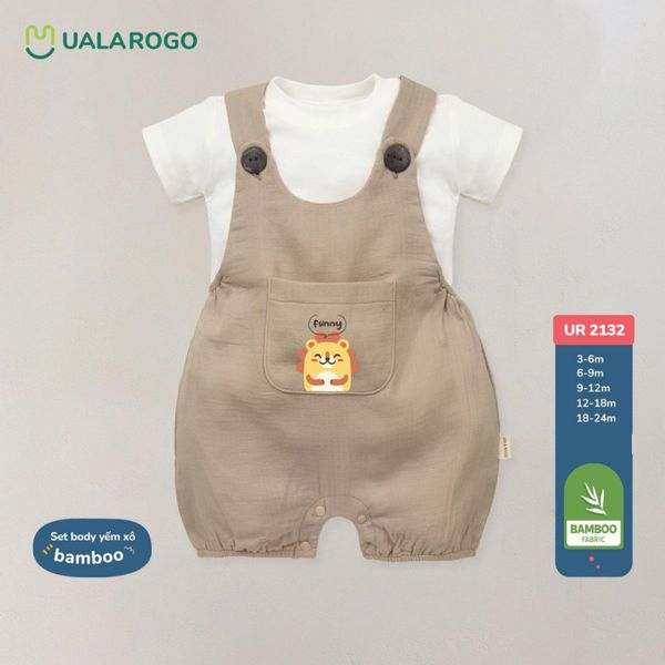 Bộ Body Yếm Ualarogo UR2132 Cho Bé Trai Và Bé Gái, Vải Sợi Tre Bamboo Cộc Tay Áo Rời