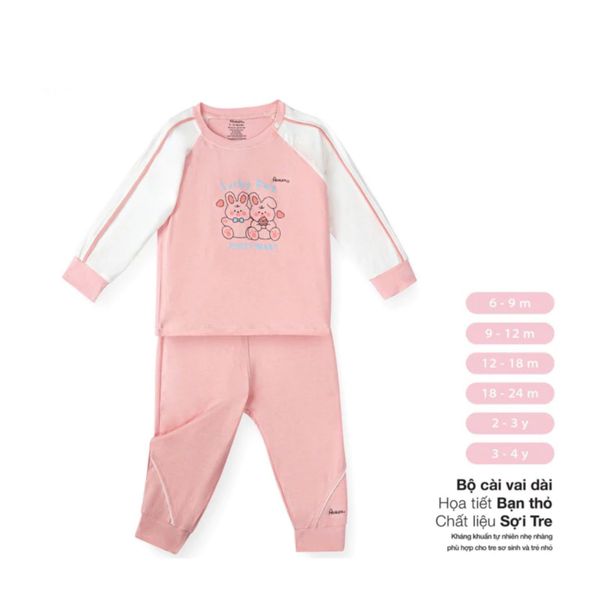 Bộ Dài Tay Vai Phối Tay Trắng Avaler AV240130, Bộ Quần Áo Cho Bé Trai Bé Gái 6M-4 Tuổi