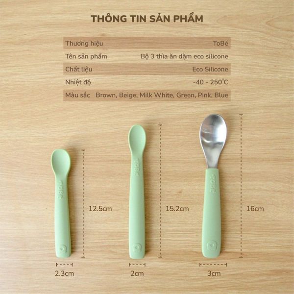 Bộ 3 Thìa Dĩa Ăn Dặm Eco Silicon Tobe, Muỗng Ăn Dặm Cho Bé