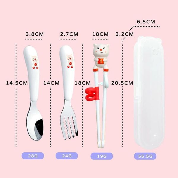 Set Thìa, Dĩa, Đũa Hình Thú Kèm Hộp Đựng Cho Bé