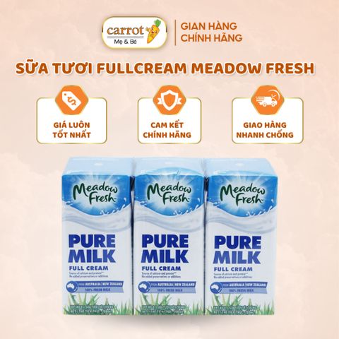 Sữa Tươi Fullcream Meadow Fresh - Không Đường, Thơm Ngon, Hàm Lượng Canxi Cao - 200ml/Hộp