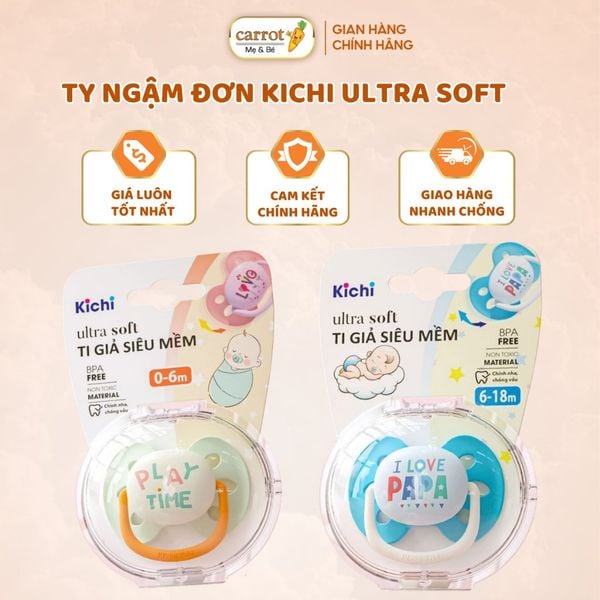 Ti Ngậm KICHI Ultra Soft Cho Bé 0-18M, Ti Giả Silicone Siêu Mềm