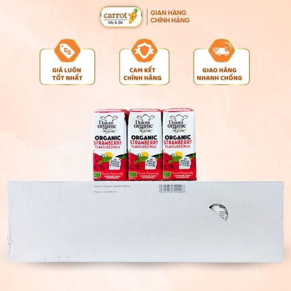 Sữa Tươi Hữu Cơ Tách Béo DAIONI Vị Dâu 200mL - 1 Thùng, Oganic Nguyên Chất - Siêu Thị Mẹ Và Bé Carrot
