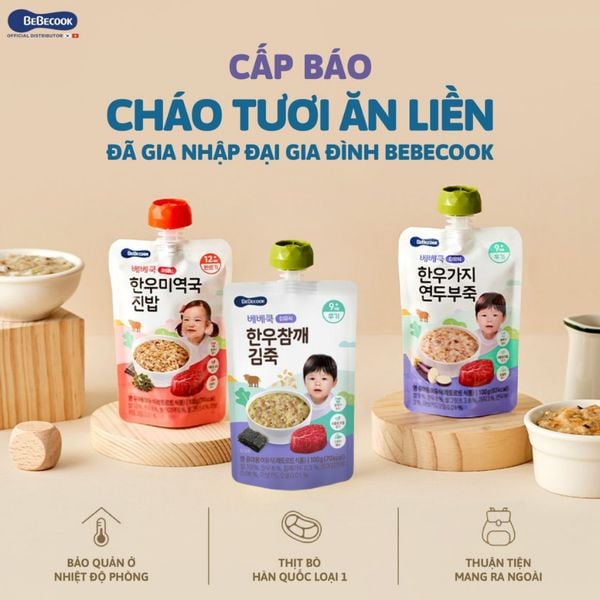 Cháo Tươi Ăn Liền Bebecock Thịt Bò, Cà Tím, Đậu Hủ Mềm 100G Cho Bé Từ 9M+