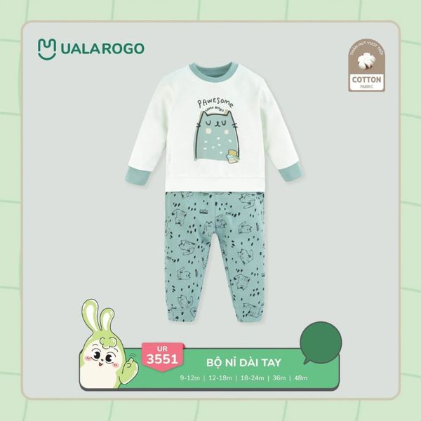 Bộ Dài Tay Nỉ Ualarogo UR3551, Bộ Nỉ Hoạ Tiết Dễ Thương Cho Bé