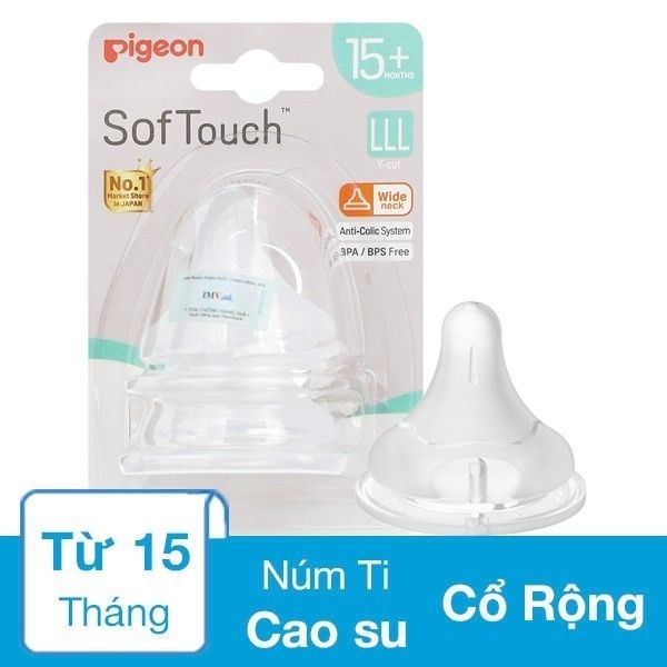 Núm Ti Pigeon Silicon Siêu Mềm Plus Cổ Rộng Đủ Size