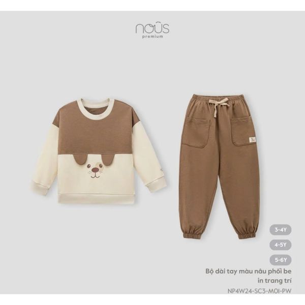 Bộ Dài Tay Nous Màu Nâu Hình Gấu Cho Bé Từ 2-5 Tuổi