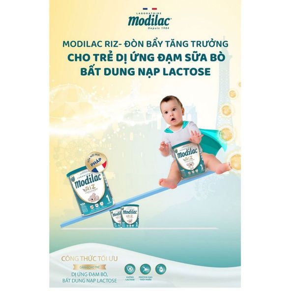 Sữa Gạo Modilac Expert Riz Số  2, Cho Bé Dị Ứng Đạm Sữa Bò Bất Dung Nạp Lactose Pháp 800G
