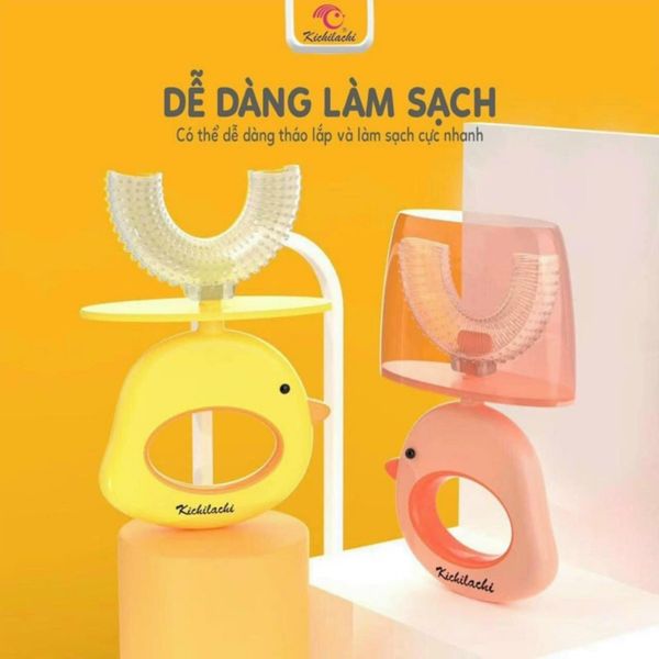Bàn Chải Đánh Răng Chữ U Silicone Kichi Cho Bé, Có Kèm Nắp Đậy