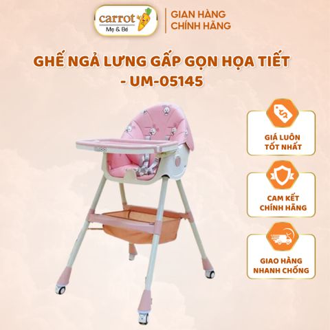 Ghế Ăn Dặm Ngả Lưng Gấp Gọn UMOO Màu Hồng Họa Tiết Thỏ - UM-05145