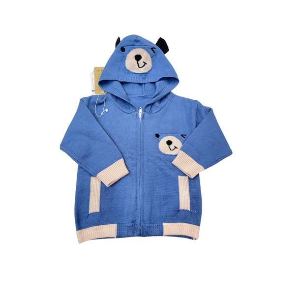Áo Khoác Len Có Mũ Bé Trai Hình Gấu, Áo Khoác Cho Bé Mặc Thu Đông