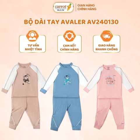 Bộ Dài Tay Vai Phối Tay Trắng Avaler AV240130, Bộ Quần Áo Cho Bé Trai Bé Gái 6M-4 Tuổi