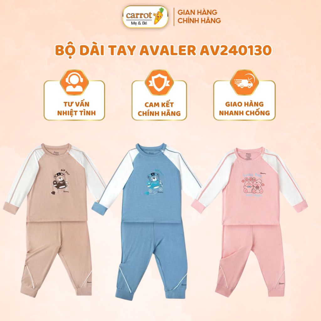 Bộ Dài Tay Vai Phối Tay Trắng Avaler AV240130, Bộ Quần Áo Cho Bé