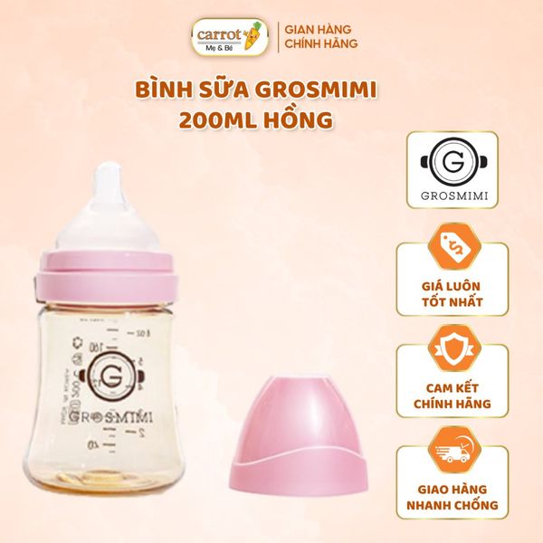Bình Sữa Grosmimi PPSU 200ML Màu Hồng, Bình Sữa Hàn Quốc