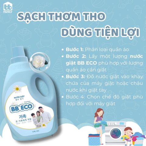 Nước Giặt Cho Bé BB ECO Can 3000ml, An Toàn Cho Da Bé, Dùng Được Cho Trẻ Sơ Sinh
