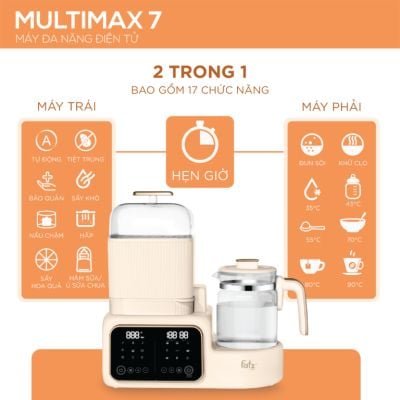 Máy Đa Năng Fatzbaby Multimax 7 FB9302TN - Tiệt Trùng, Hâm Sữa, Đun Nước Thông Minh