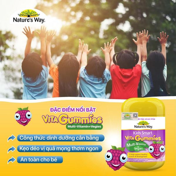Kẹo Dẻo Vi Chất Vitamin Nature's Way Vita Gummies MultiVitamin+Vegies Bổ Sung Vitamin Và Chất Xơ Cho Bé Hộp 60 Viên