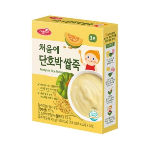Bột Ăn Dặm Bebest Vị Bí Đỏ Hàn Quốc 45G, Bột Gạo Dinh Dưỡng Nấu Cháo Cho Bé Từ 4M+