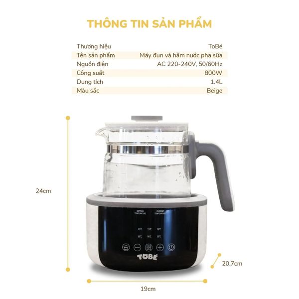 Máy Đun Và Hâm Nước Pha Sữa Speedy 01 TOBE, Thiết Kế Thông Minh Khử Clo