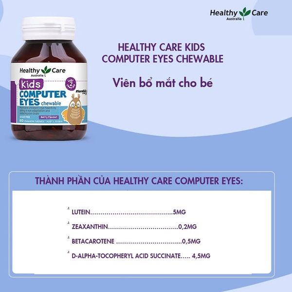 Viên Bổ Mắt Cho Bé Healthy Care Kids Computer Eyes 60 viên, Giảm Đau Mắt, Mỏi Mắt, Khô Mắt Cho Bé