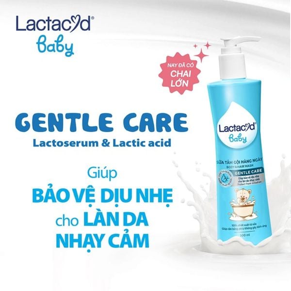Sữa Tắm Gội Lactacyd baby Gentle Care Xanh Dương, Bảo Vệ Dịu Nhẹ Cho Làn Da Nhạy Cảm, Giảm Rôm Sẩy