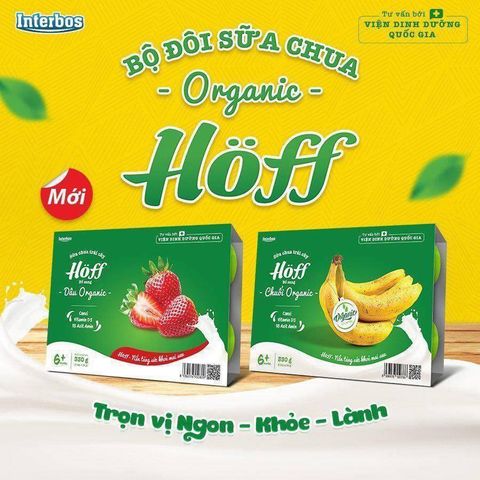 Sữa Chua Organic Hoff Vỉ 6 Hộp Vị Chuối, Vị Dâu Cho Bé Từ 6 Tháng Tuổi
