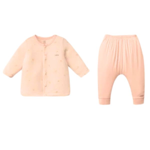 Bộ Sơ Sinh Tay Dài Nous Màu Hồng Nhạt In Họa Tiết 0-6M