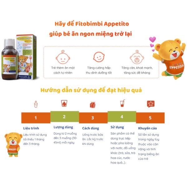 Siro Ăn Ngon Fitobimbi Appetito Hỗ Trợ Tăng Cường Tiêu Hóa, Hấp Thu Dưỡng Chất Cho Trẻ - 200ml